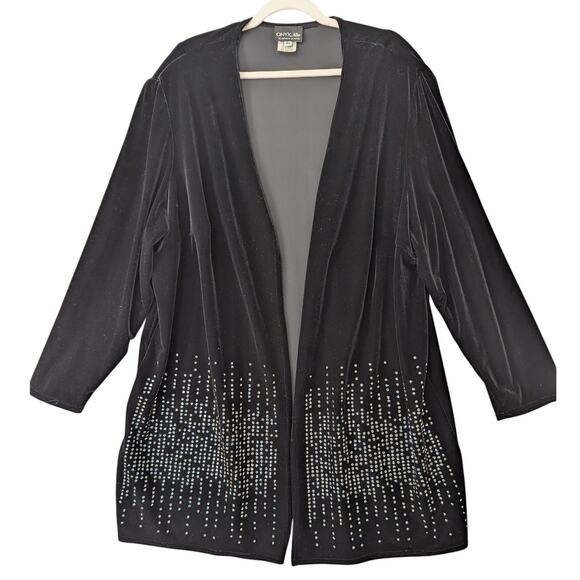Vintage Onyx Nite Black Velvet Rhinestone Bling Jacket 90s Wimsygoth Y2K Size 24 - Picture 1 of 8